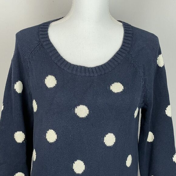 Lucky Brand Paula Blue Polka Dot 2/3 Sleeve Sweater Scoop Neck Size M - Picture 3 of 10